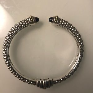 LAGOS Hinged Cuff Two Tone Bracelet with Onyx